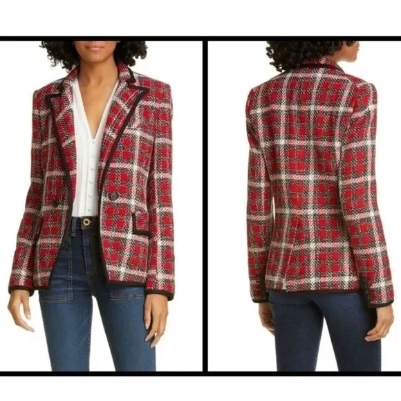 NWT VERONICA BEARD HARRIET CUTAWAY DICKEY BLAZER JACKET PLAID CHECK TWEED RED 8 - Picture 6 of 15